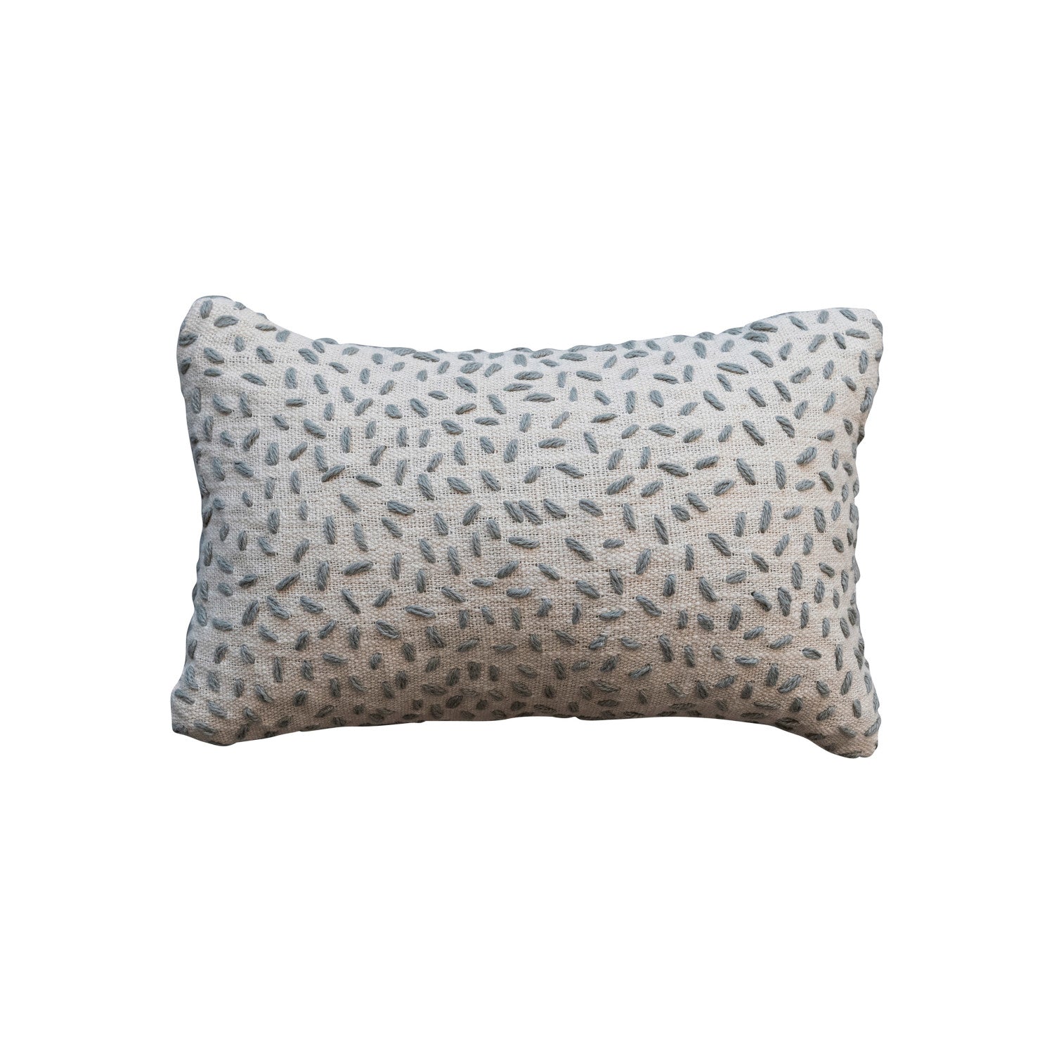 Hand-Embroidered Cotton Kantha Stitch Lumbar Pillow, Feathered Farmhouse