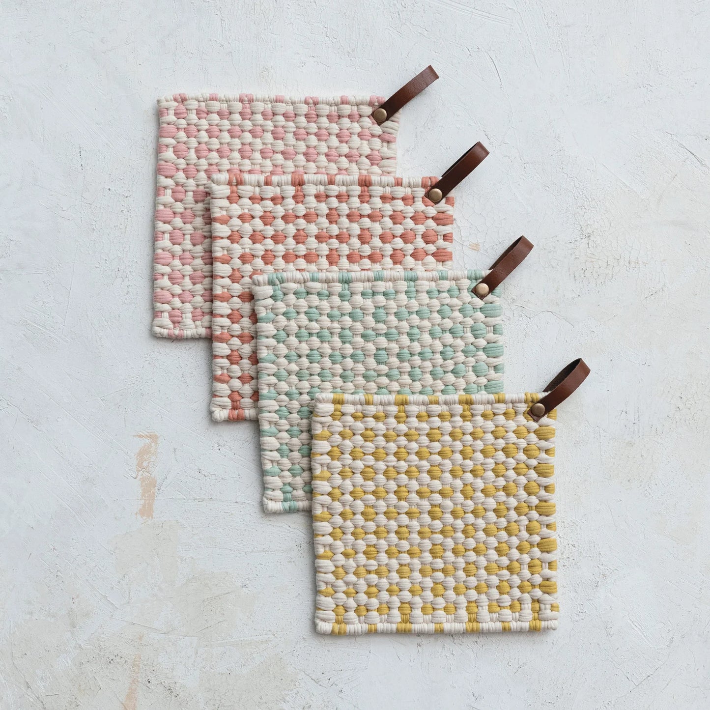 Cotton Crocheted Pot Holder, Feathered Farmhouse