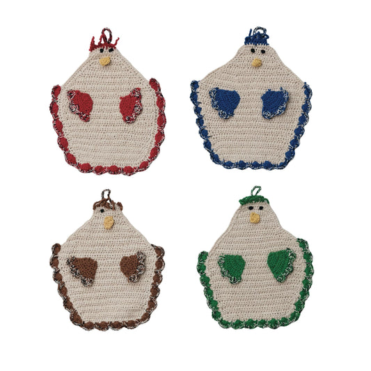 Crocheted Chicken Pot Holders, Feathered Farmhouse