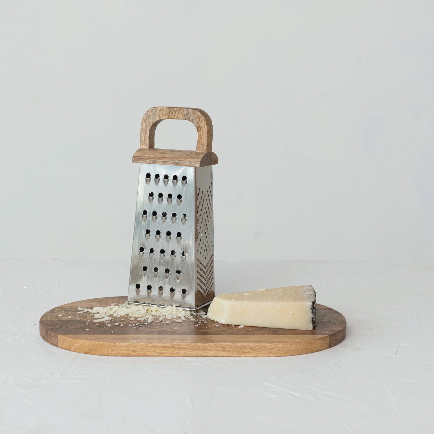 Stainless Steel Grater with Mango Wood Board, Feathered Farmhouse