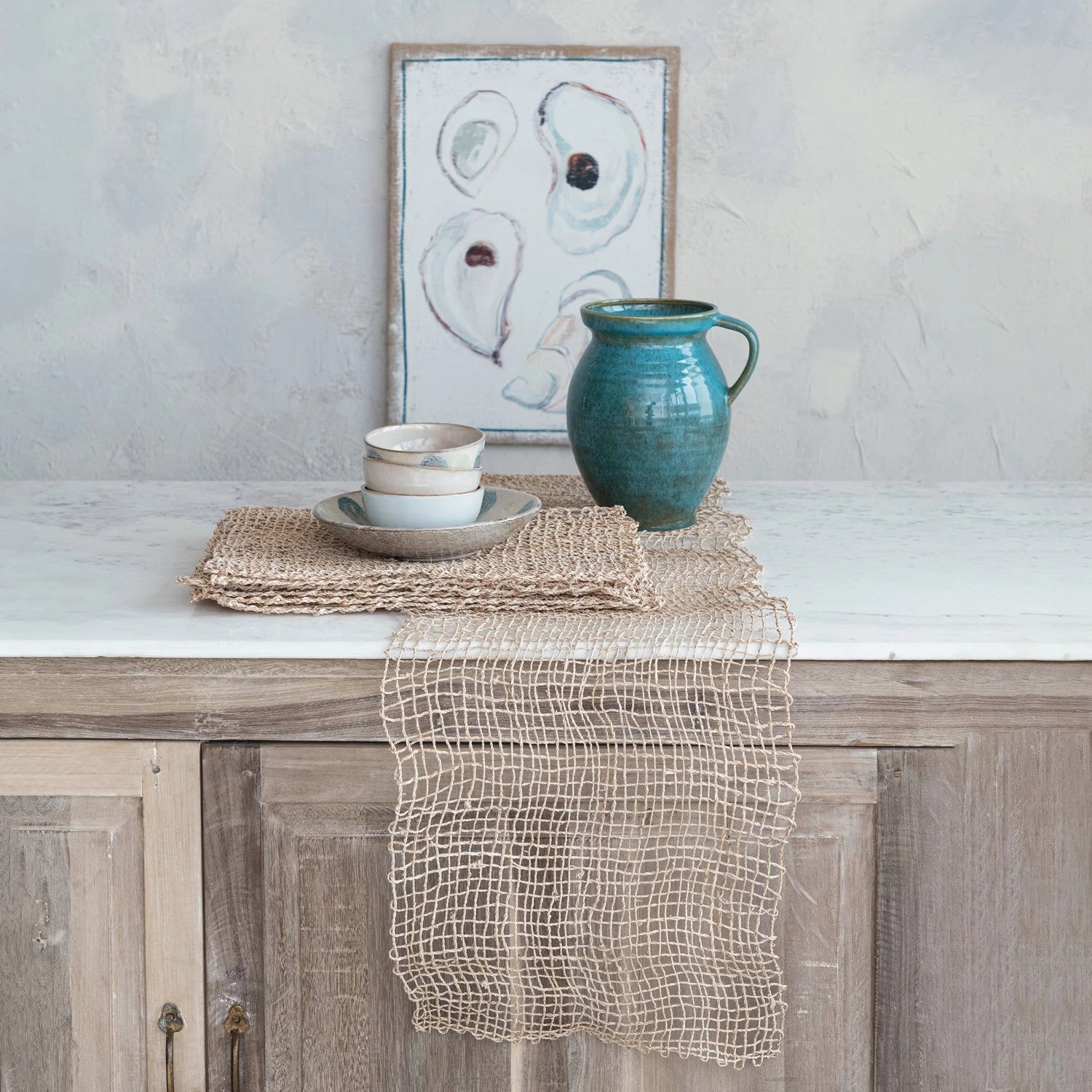 Hand-Woven Banana Leaf Table Runner, Feathered Farmhouse