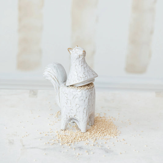 Stoneware Squirrel Jar, Feathered Farmhouse