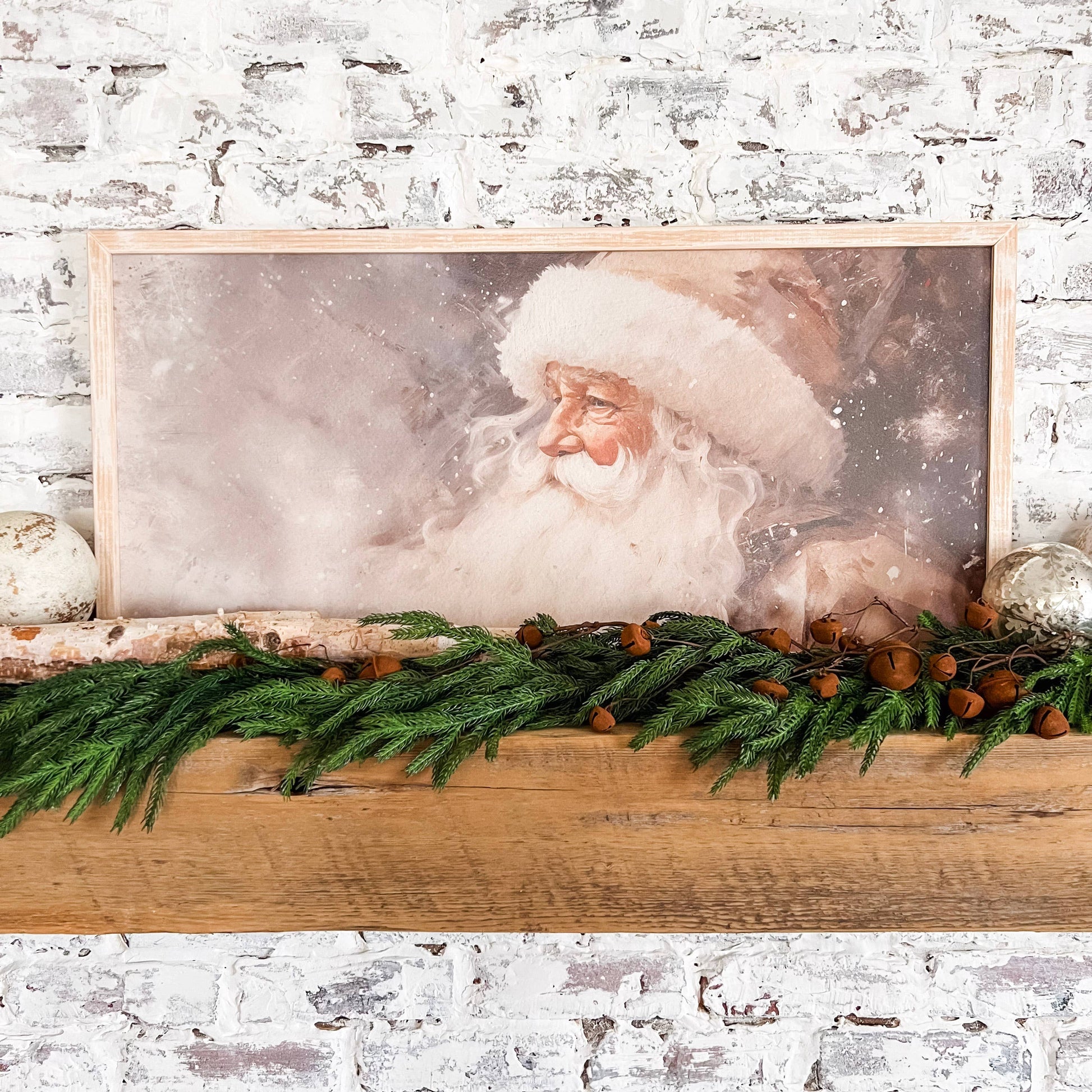 Vintage Neutral Santa Print, Feathered Farmhouse
