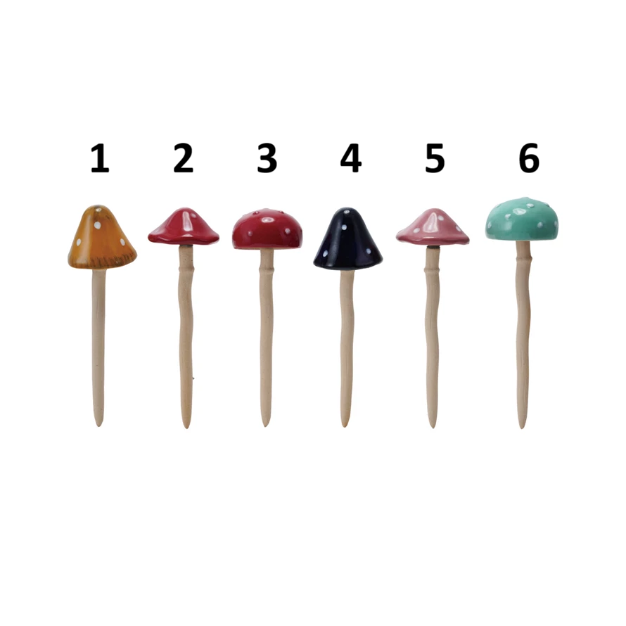 Stoneware Mushroom Plant Stakes, Feathered Farmhouse