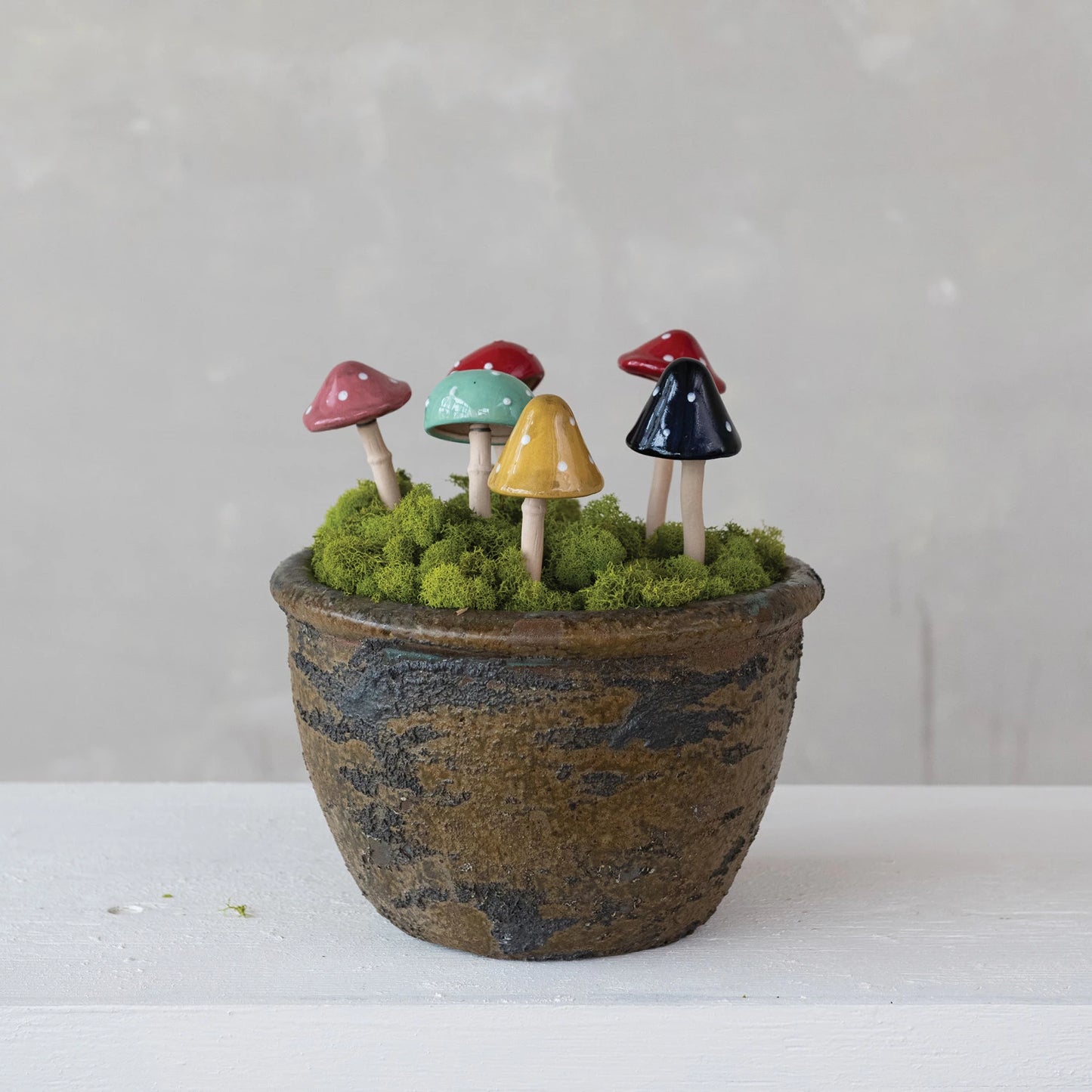 Stoneware Mushroom Plant Stakes, Feathered Farmhouse