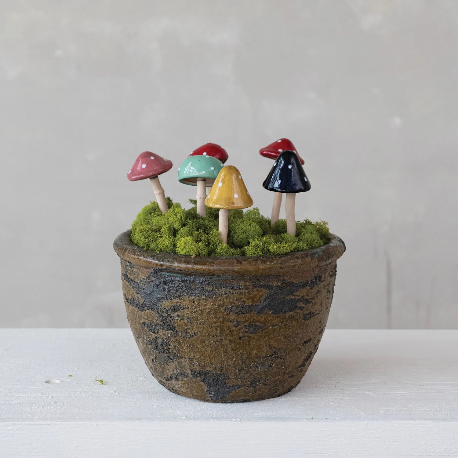 Stoneware Mushroom Plant Stakes, Feathered Farmhouse