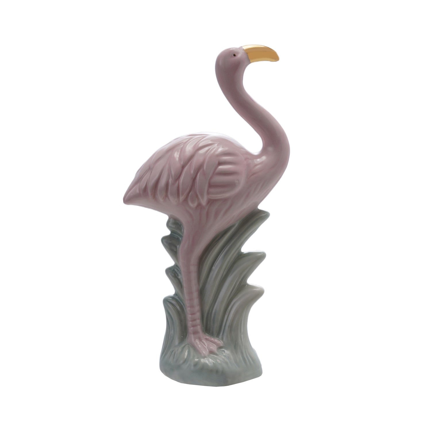 Stoneware Vintage Reproduction Flamingo with Electroplated Beak, Feathered Farmhouse