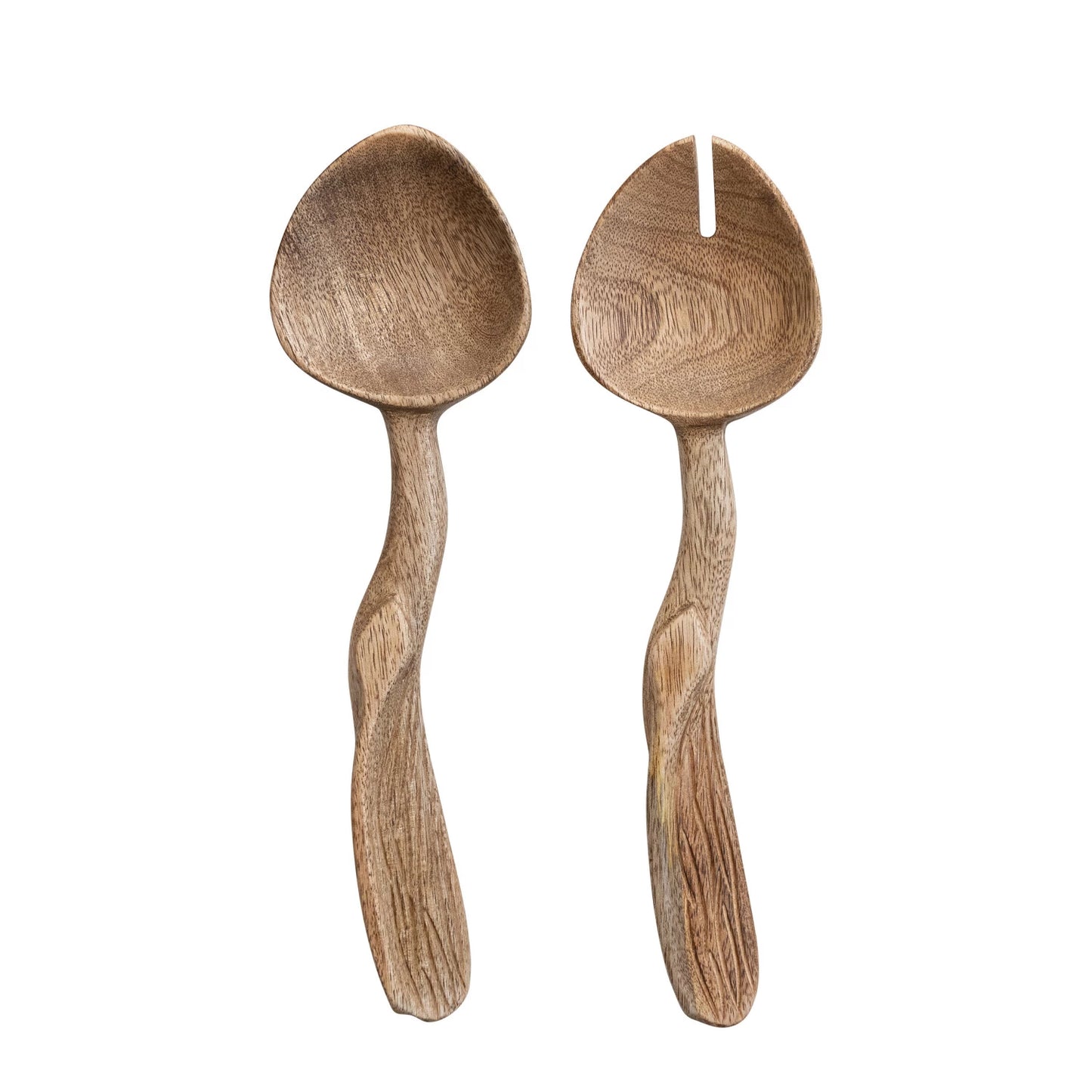Carved Wood Salad Servers, Feathered Farmhouse
