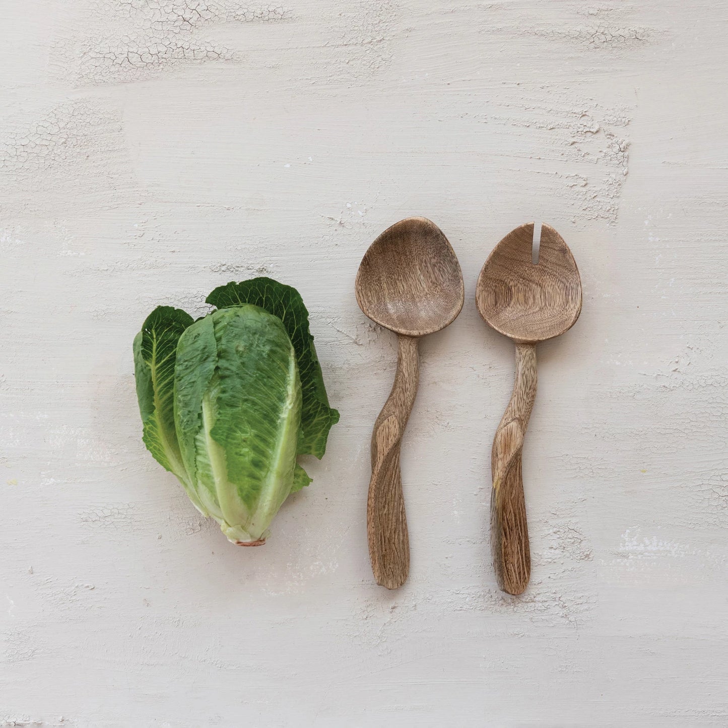 Carved Wood Salad Servers, Feathered Farmhouse
