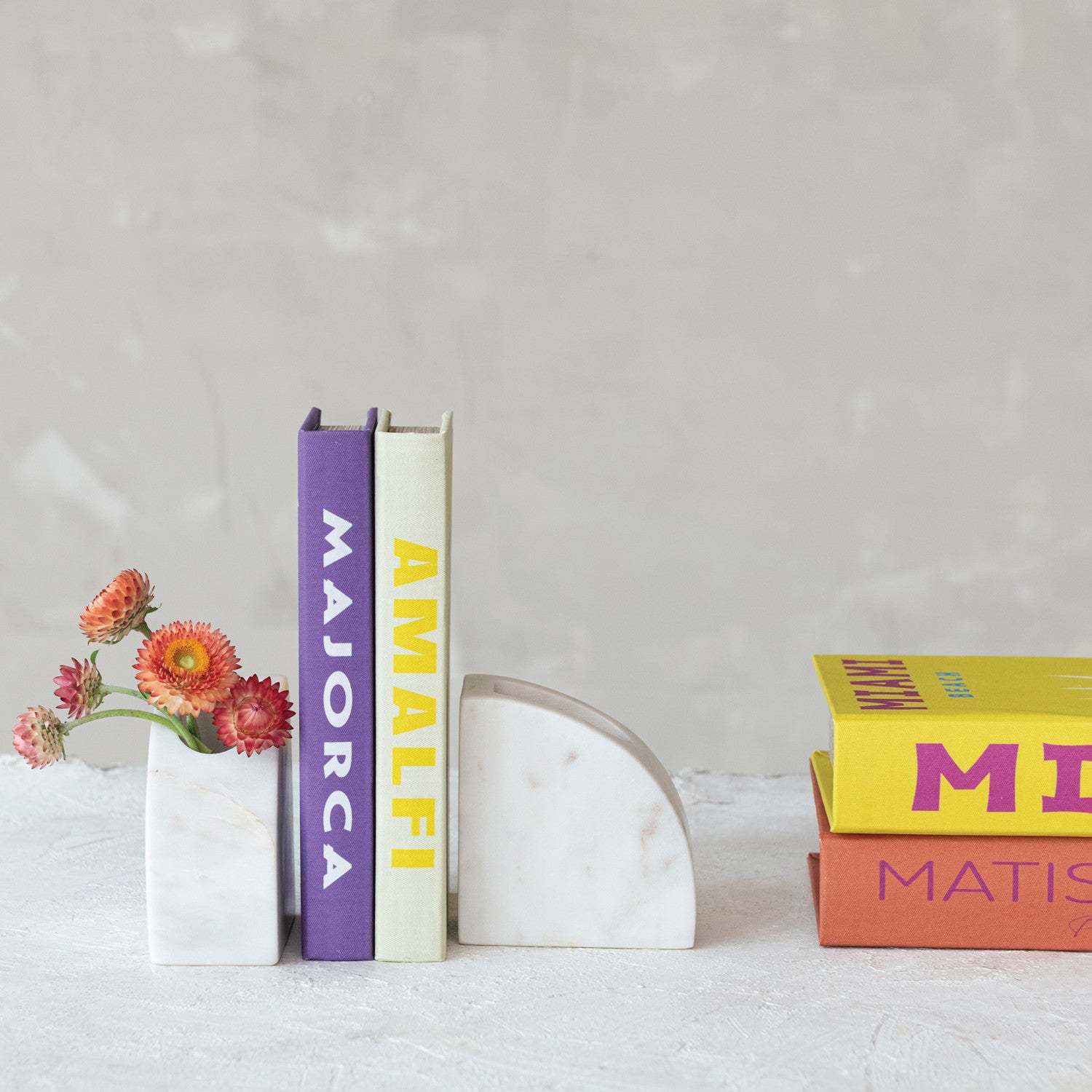 Marble Vase/Container Bookends, Feathered Farmhouse