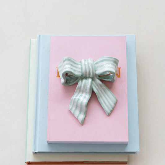 Stoneware Striped Bow Decor