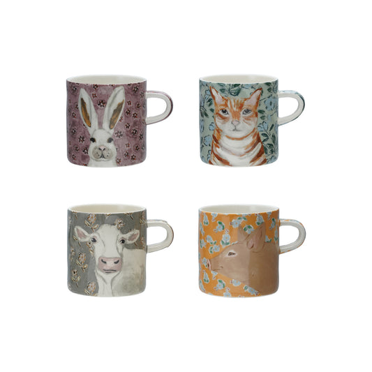 Stoneware Mug with Pattern & Animal Image, Feathered Farmhouse