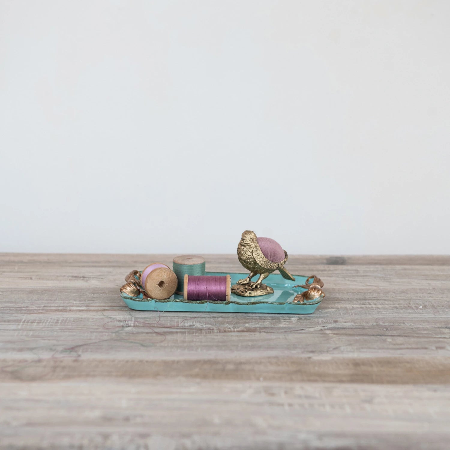 Metal Tray with Gold Finish Bows, Feathered Farmhouse