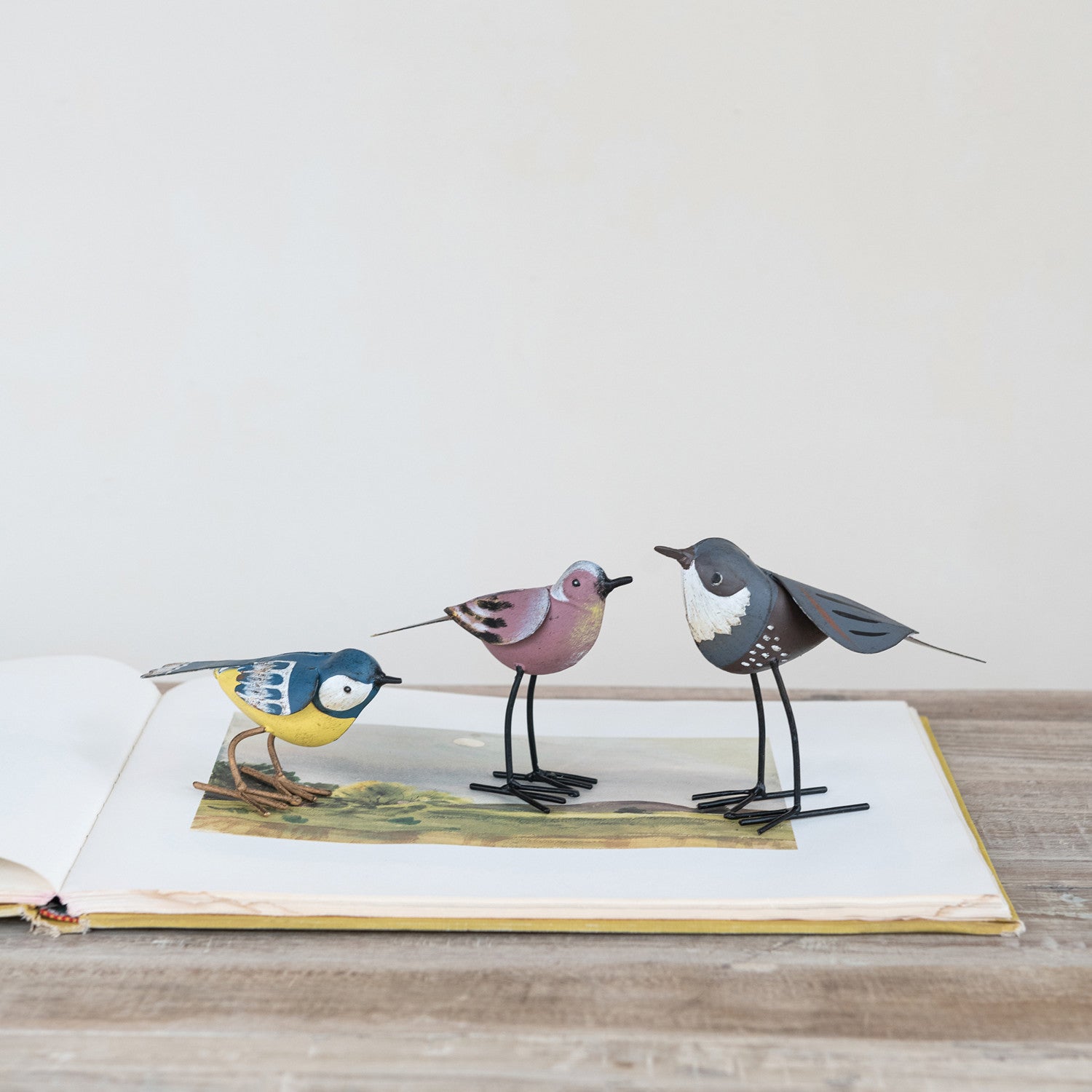 Hand-Painted Metal Bird, Feathered Farmhouse