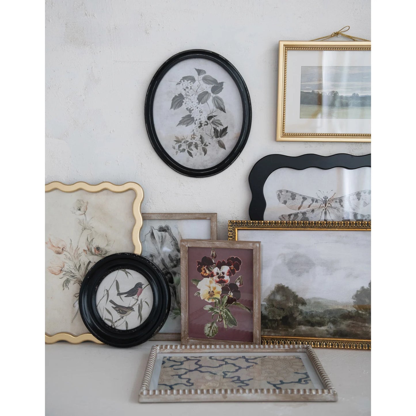 Wood Framed Glass Wall Decor, Feathered Farmhouse