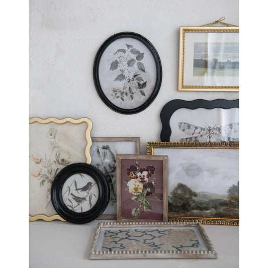 Wood Framed Glass Wall Decor, Feathered Farmhouse