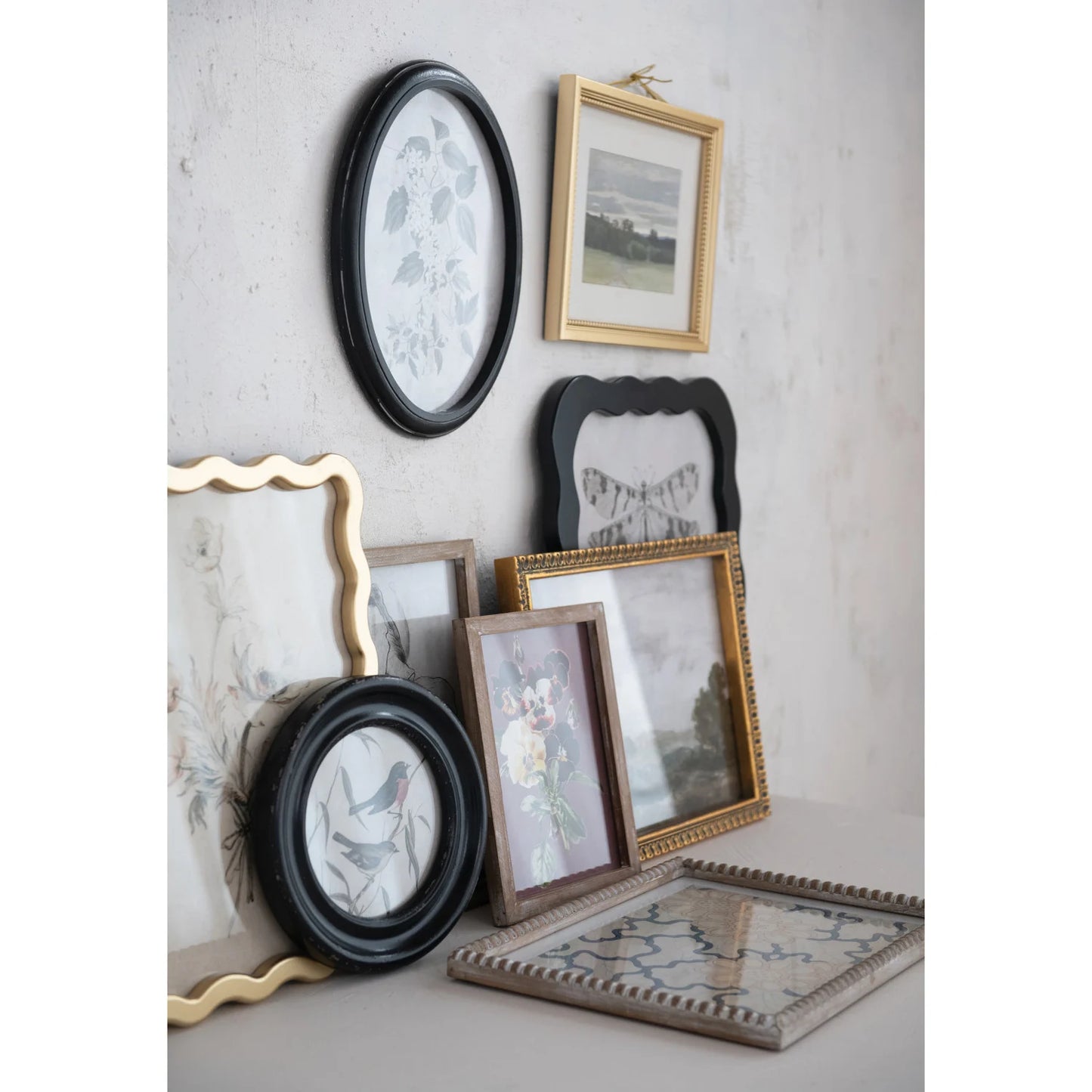 Wood Framed Glass Wall Decor, Feathered Farmhouse