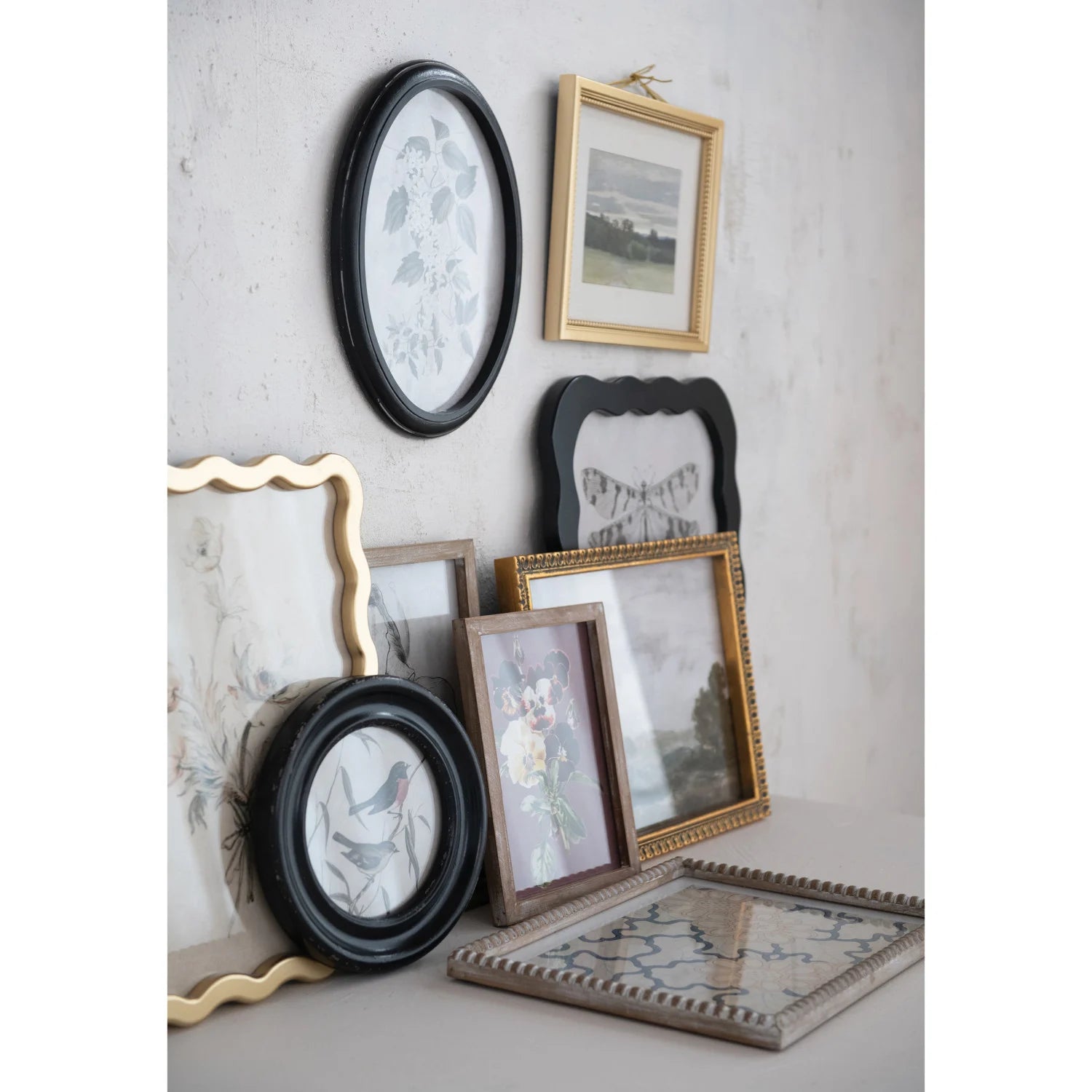 Wood Framed Glass Wall Decor, Feathered Farmhouse