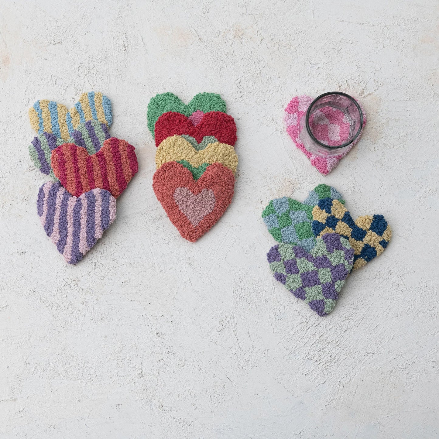 Cotton Tufted Heart-Shaped Coaster, Feathered Farmhouse