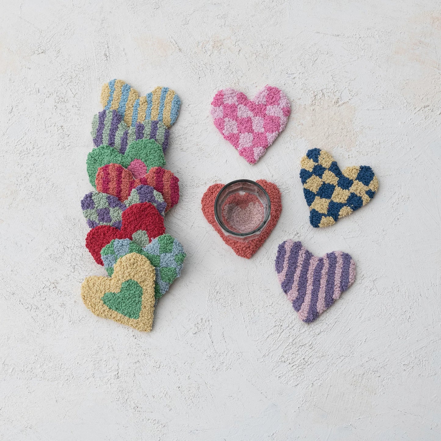 Cotton Tufted Heart-Shaped Coaster, Feathered Farmhouse