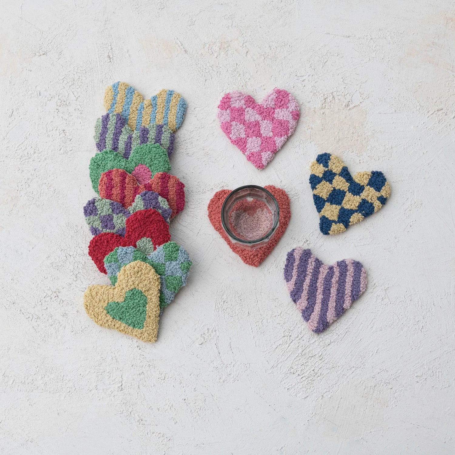 Cotton Tufted Heart-Shaped Coaster, Feathered Farmhouse