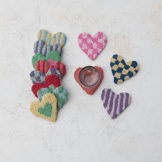 Cotton Tufted Heart-Shaped Coaster, Feathered Farmhouse