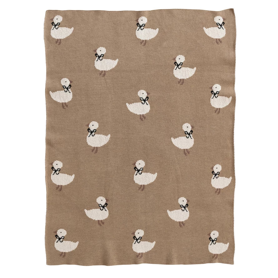 Cotton Knit Baby Blanket with Ducklings, Feathered Farmhouse