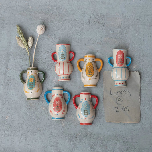 Stoneware Mini Vase with Magnet, Feathered Farmhouse