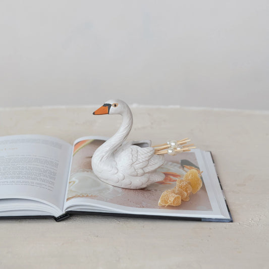 Stoneware Swan Toothpick Holder, Feathered Farmhouse