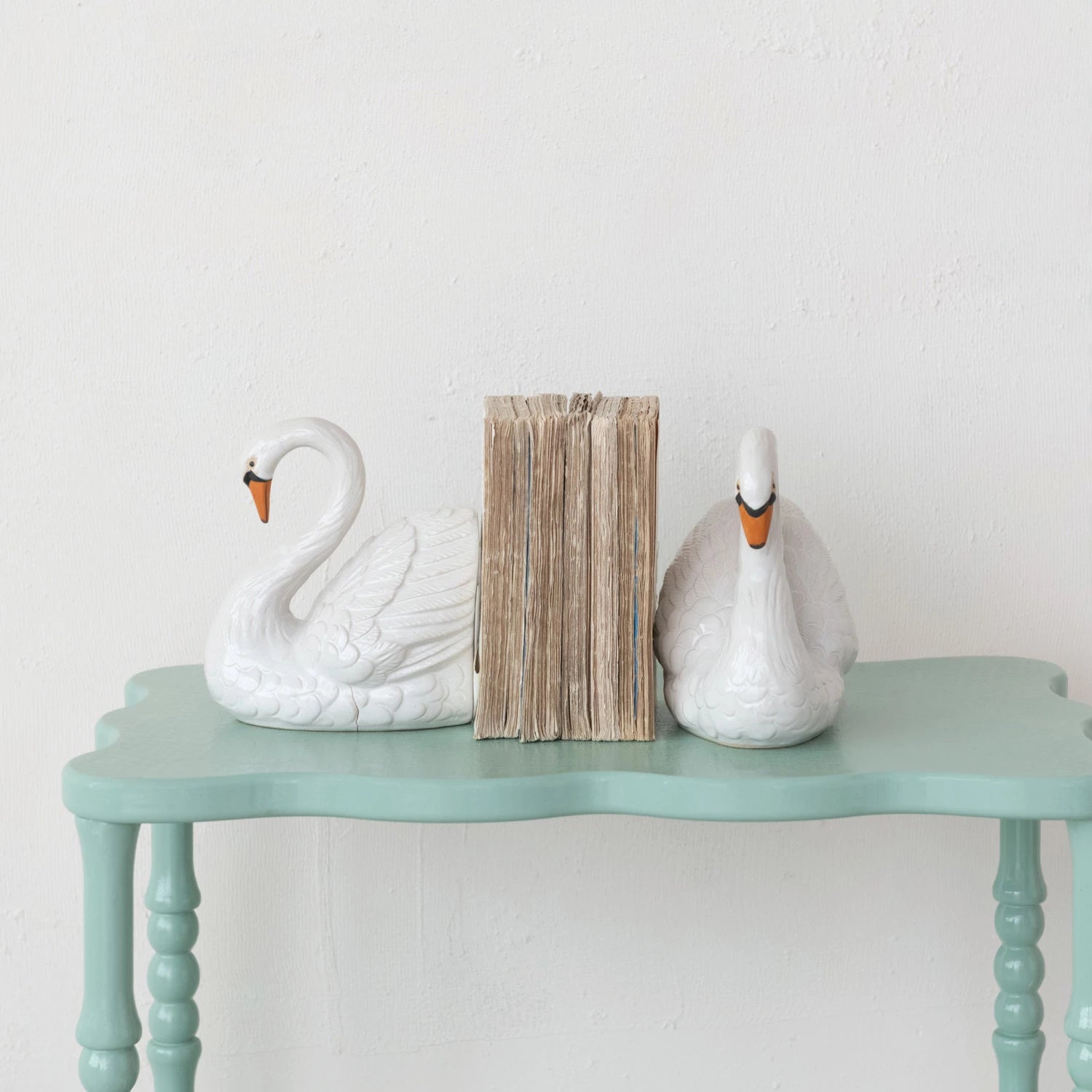 Stoneware Swan Bookends, Feathered Farmhouse