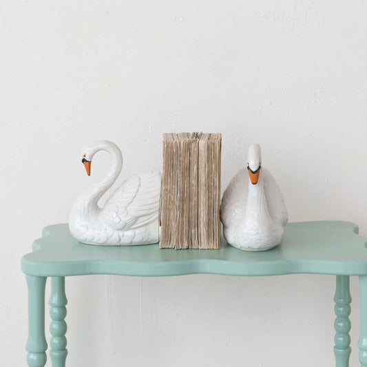 Stoneware Swan Bookends, Feathered Farmhouse