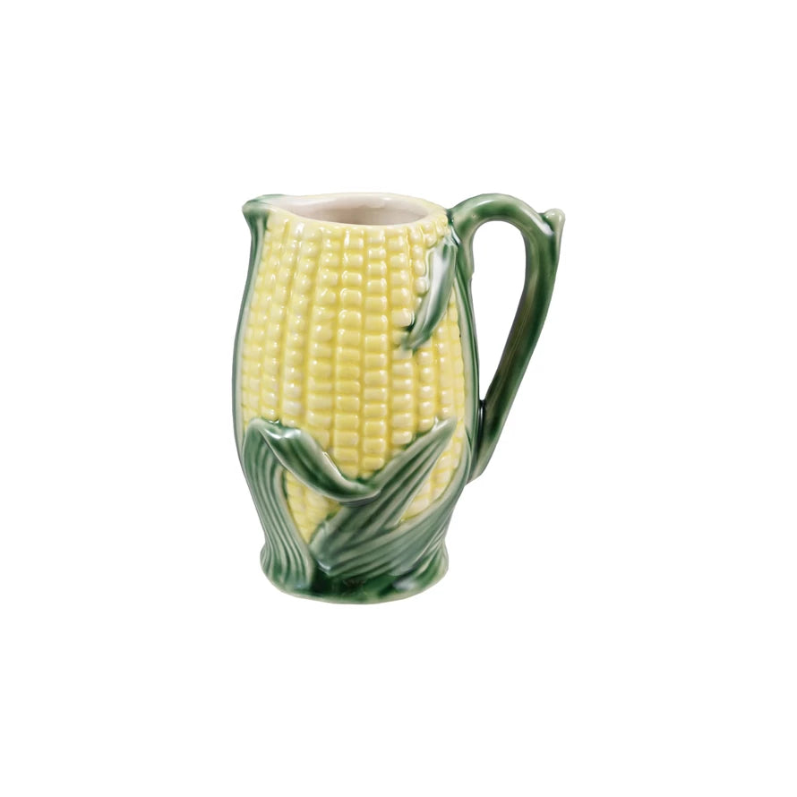 Stoneware Corn Shaped Pitcher, Feathered Farmhouse