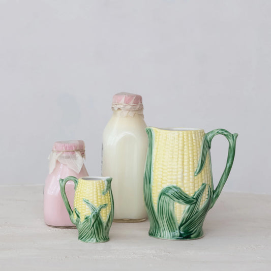 Stoneware Corn Shaped Creamer, Feathered Farmhouse