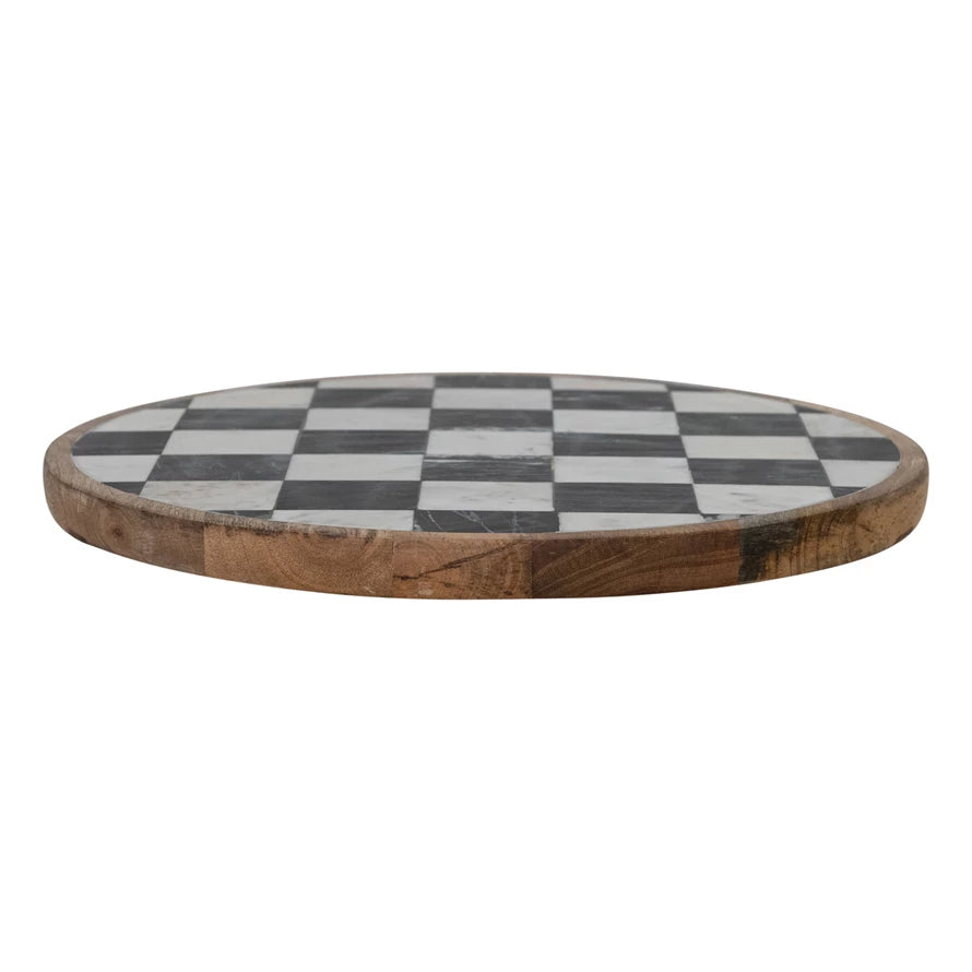 Mango Wood & Marble Lazy Susan, Feathered Farmhouse