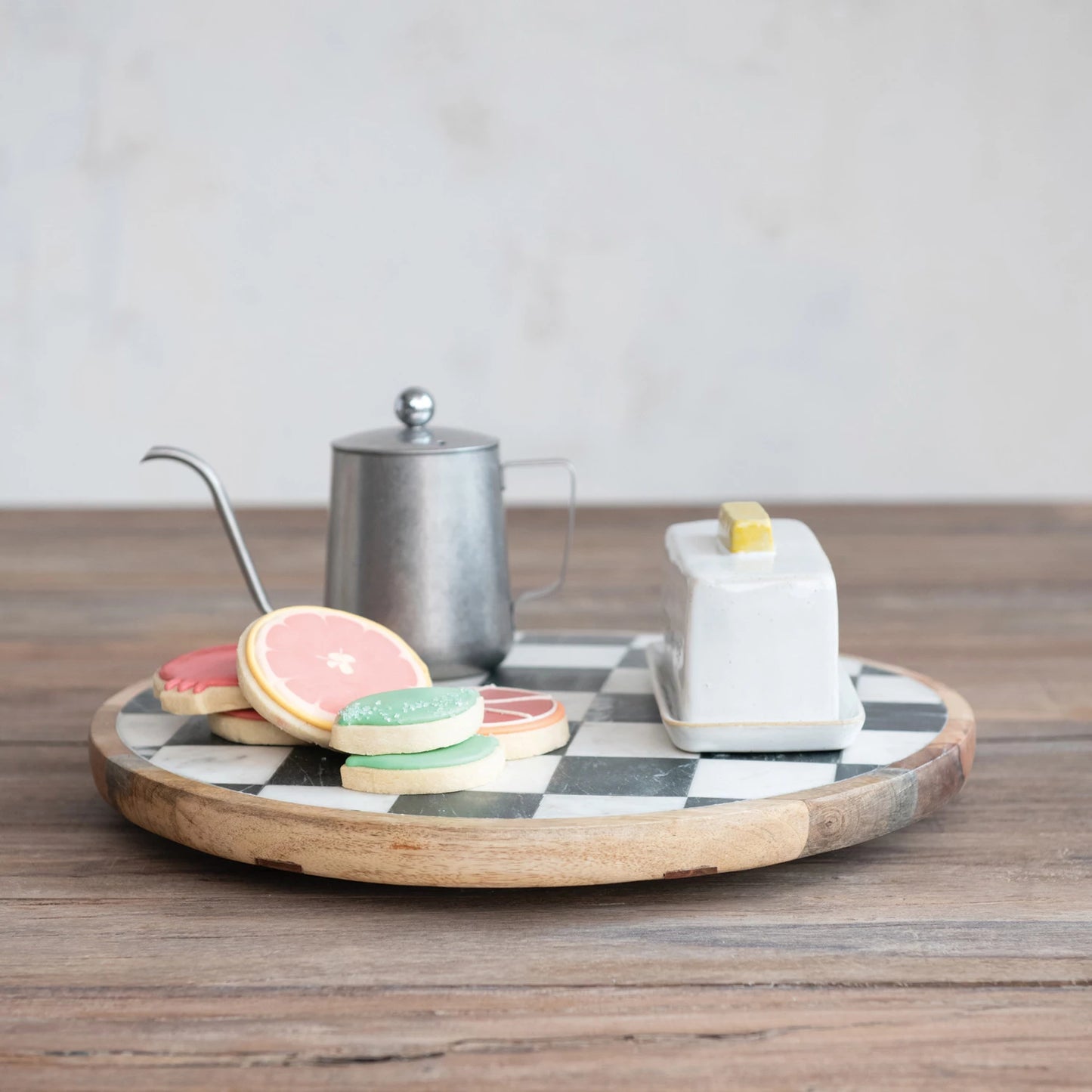 Mango Wood & Marble Lazy Susan, Feathered Farmhouse
