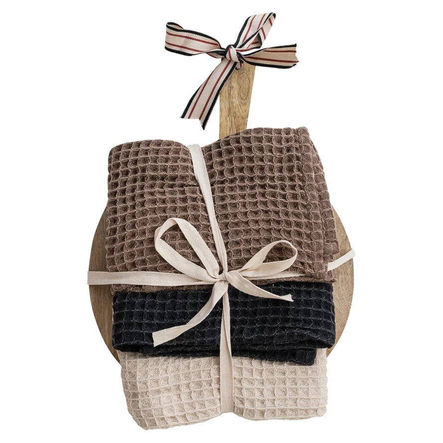 Waffle Weave Tea Towels with Serving Board, Feathered Farmhouse