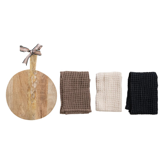 Waffle Weave Tea Towels with Serving Board, Feathered Farmhouse