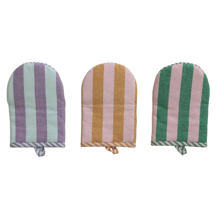 Woven Cotton Striped Oven Mitt, Feathered Farmhouse