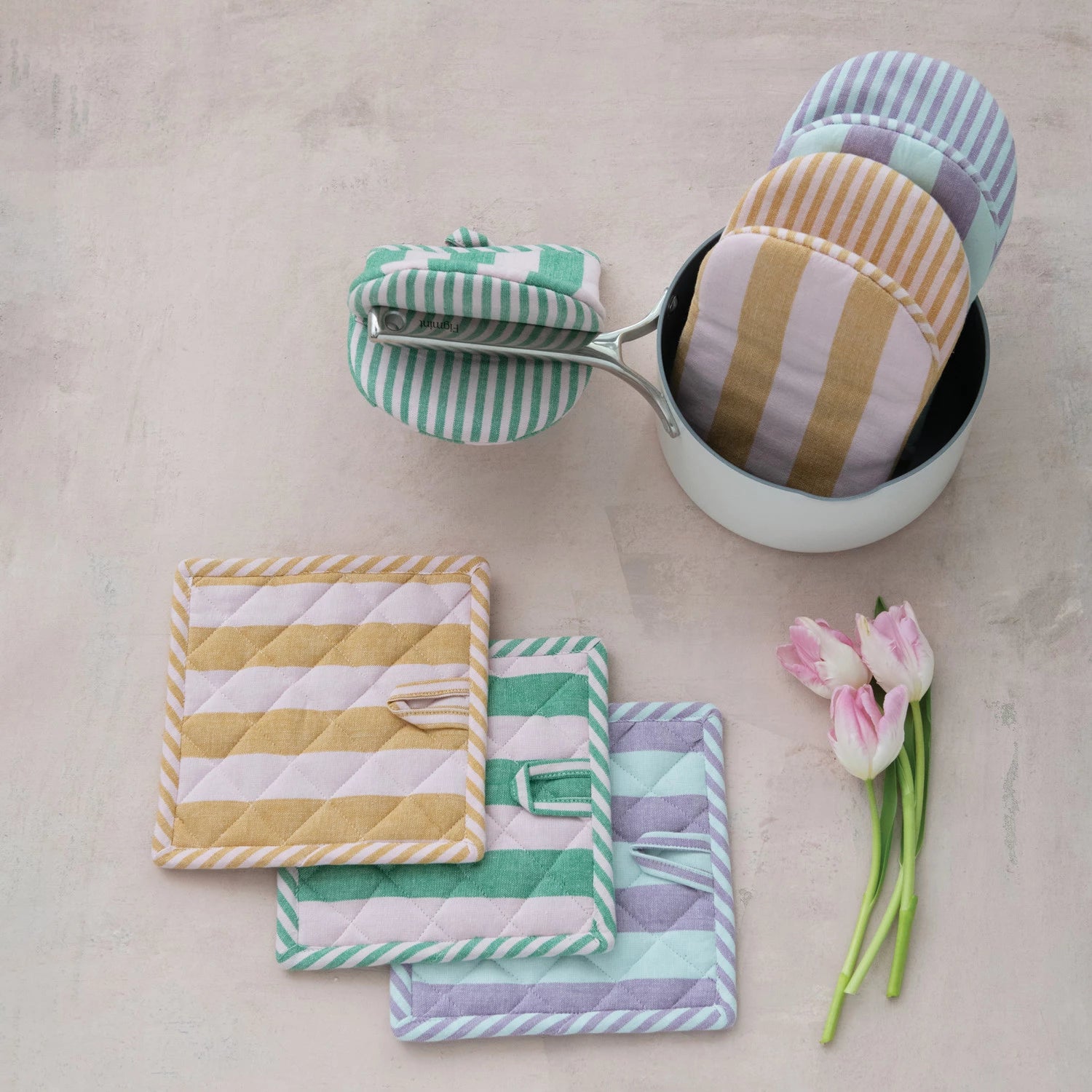 Woven Cotton Striped Oven Mitt, Feathered Farmhouse