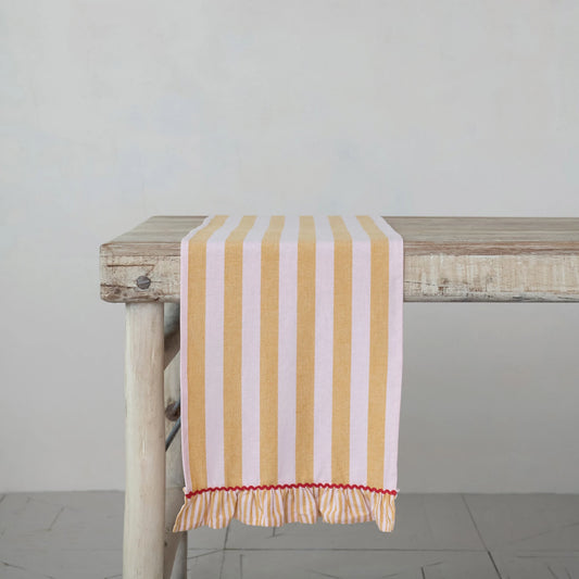 Woven Cotton Striped Table Runner, Feathered Farmhouse