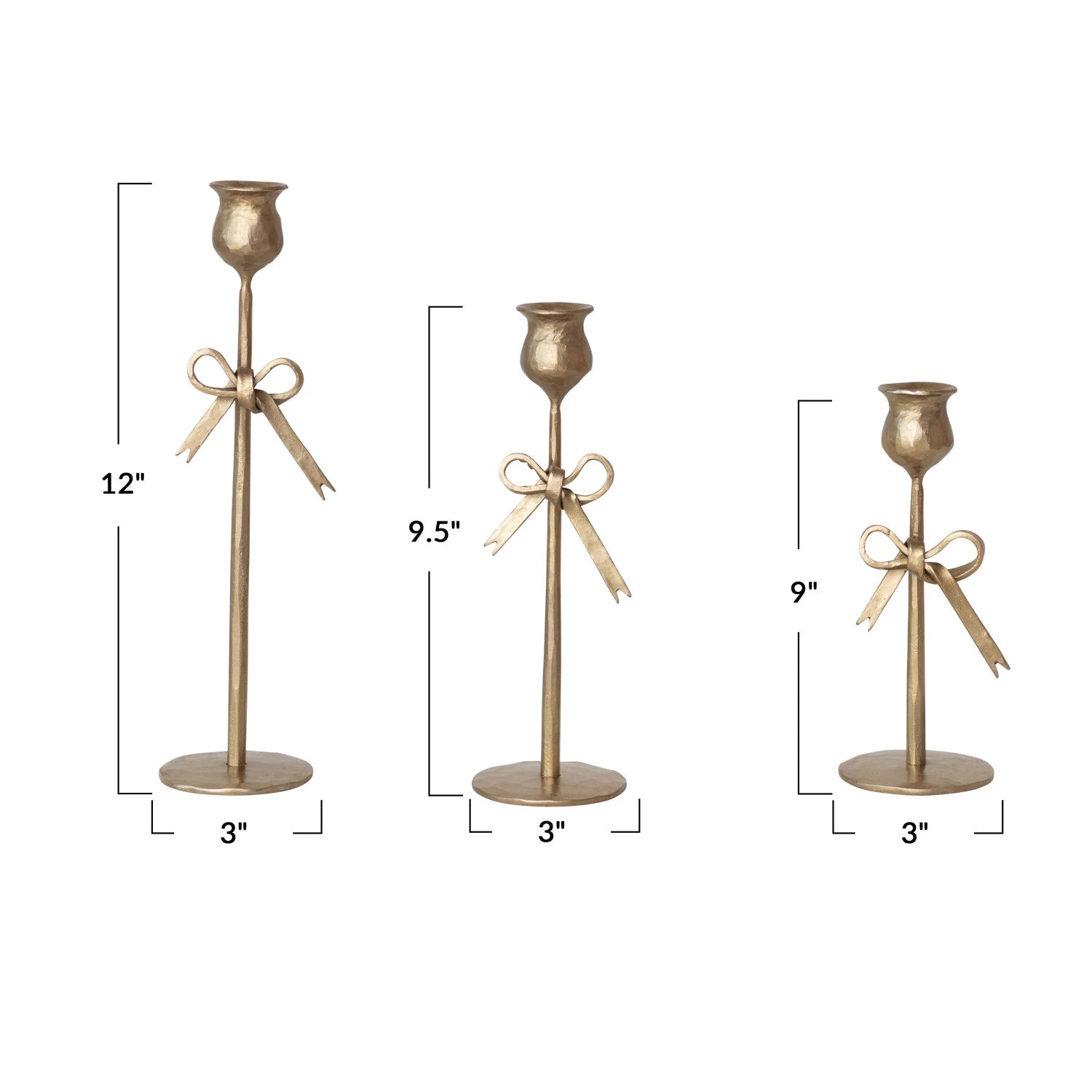 Hand-Forged Iron Taper Holders with Bow, Feathered Farmhouse