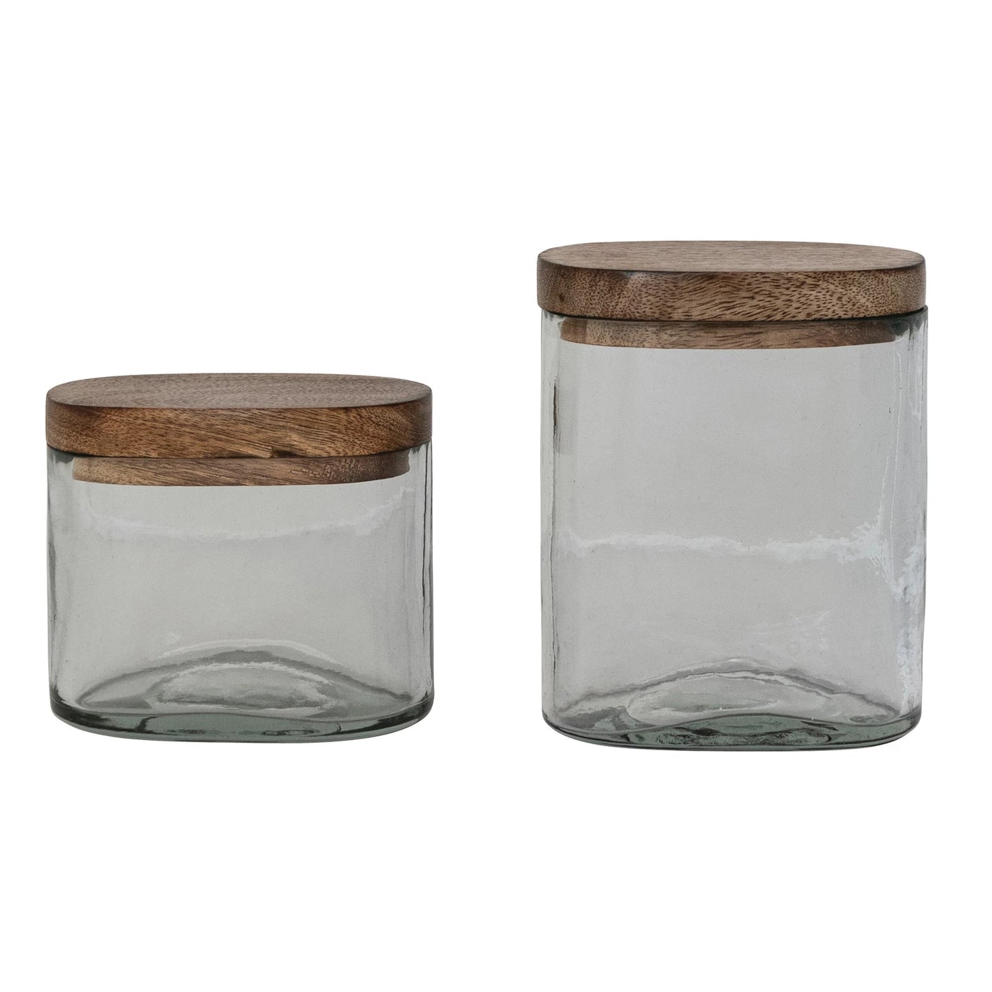 Hand-Blown Glass Jar with Mango Wood Lid, Feathered Farmhouse