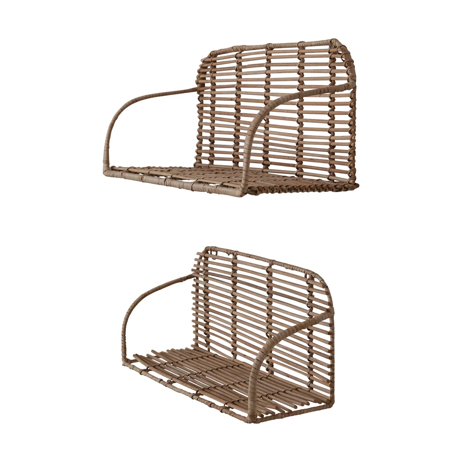 Hand-Woven Rattan & Metal Wall Shelf, Feathered Farmhouse