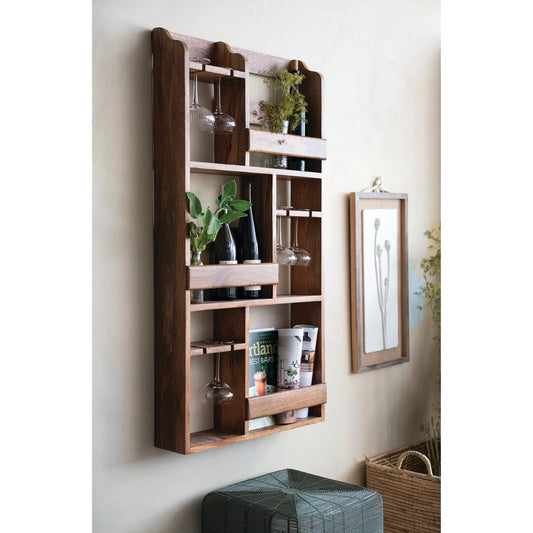 Wall Wine Rack and Shelf, Feathered Farmhouse