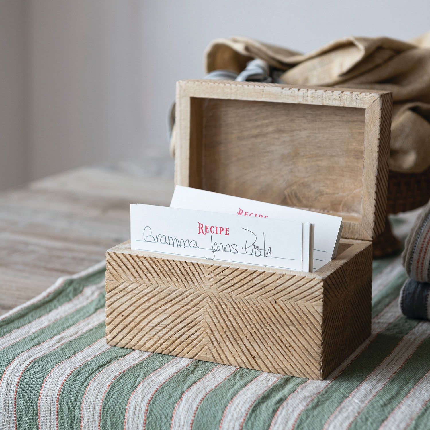 Mango Wood Recipe Box, Feathered Farmhouse