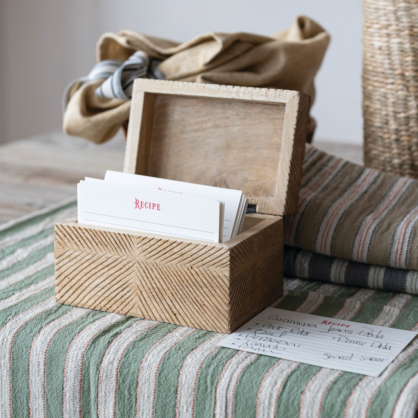 Mango Wood Recipe Box, Feathered Farmhouse