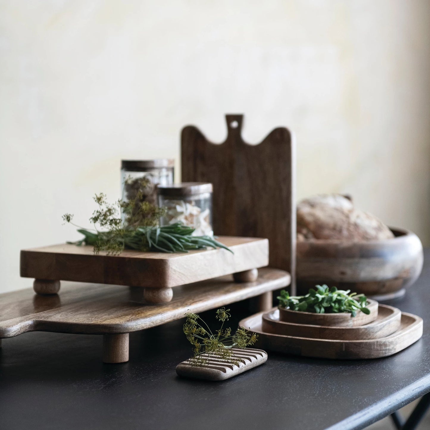 Mango Wood Footed Serving Board, Feathered Farmhouse