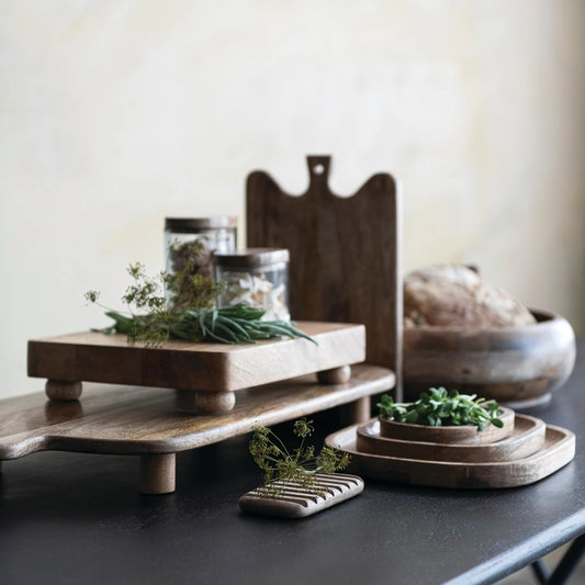 Mango Wood Footed Serving Board, Feathered Farmhouse