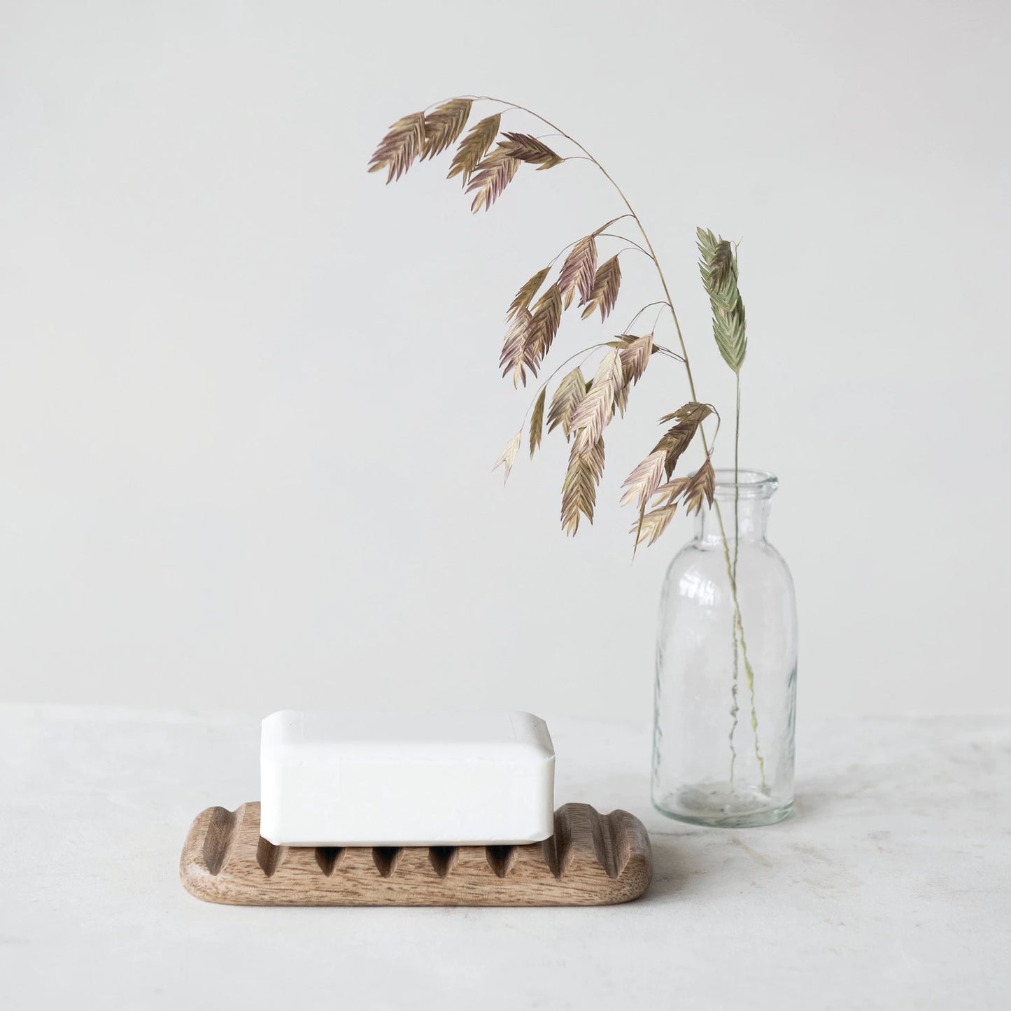 Carved Mango Wood Soap Dish, Feathered Farmhouse