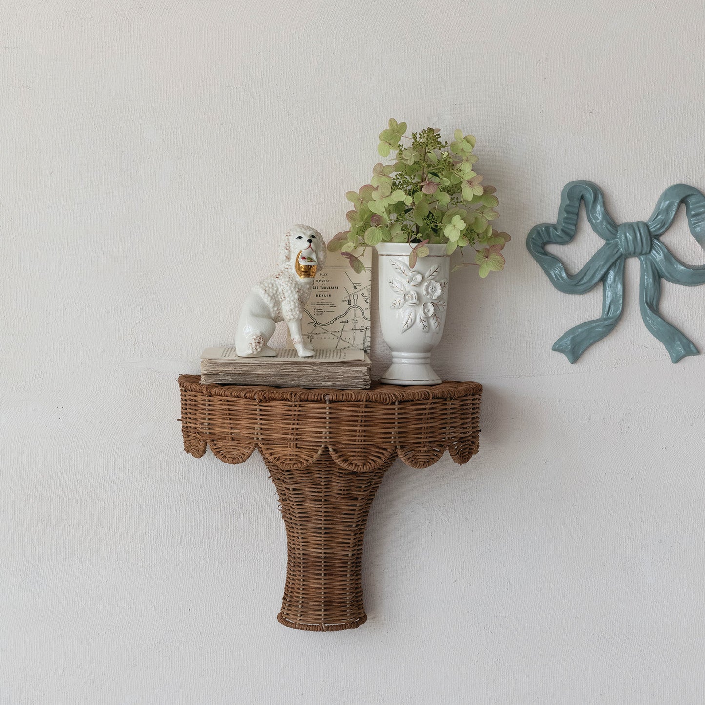 Rattan Scalloped Wall Shelf, Feathered Farmhouse